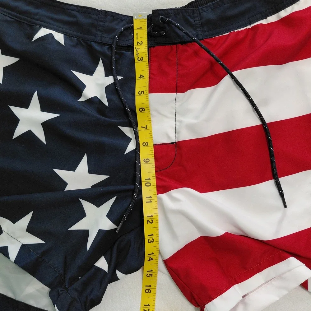 St Johns Bay Mens American Flag Swim Trunks XL Stars Stripes Board Shorts Red